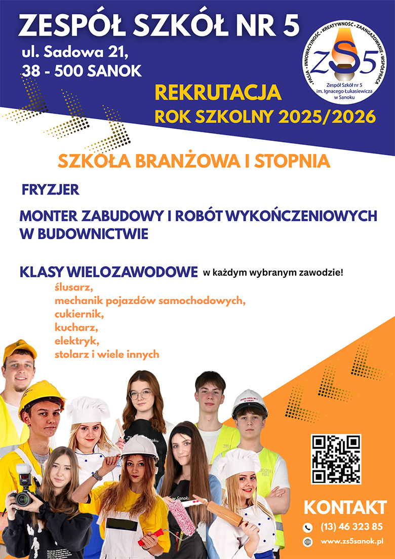 Oferta szkoły branżowej I stopnia w Zespole Szkół nr 5 w Sanoku