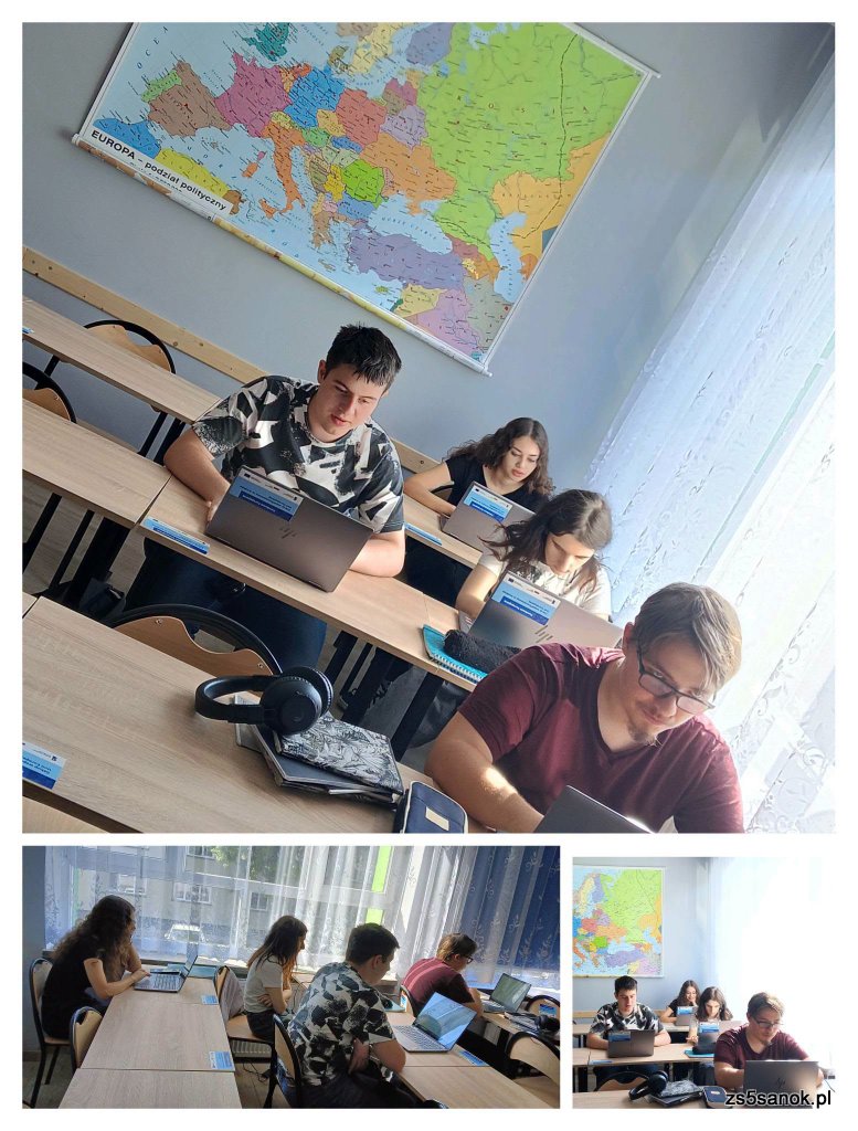 kolaż zdjęć przedstawiających uczniów na zajęciach